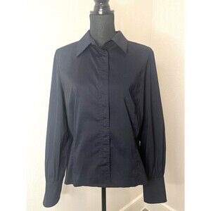 Talbots Women's Stretch Hidden Snap Long Sleeve Top Blouse Quiet Luxe Navy 14